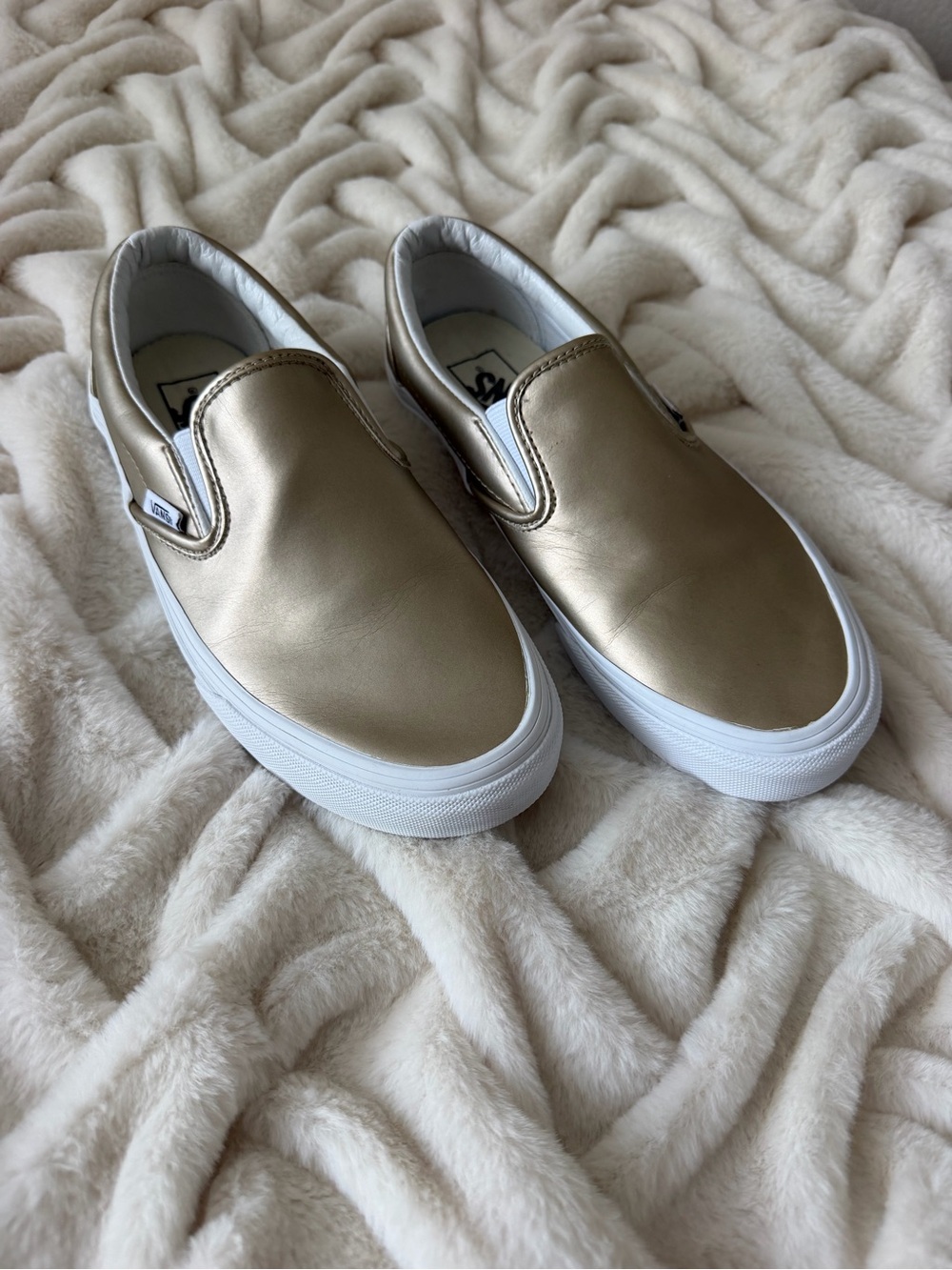 Vans Women's Slip-On Sneakers in Metallic Gold with White Sole